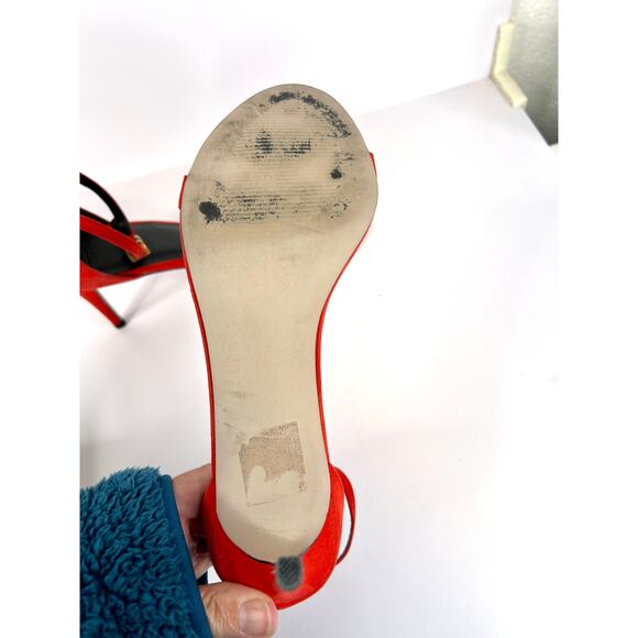 ASOS Size 8 Red Suede 3 Inch Ankle Strap Heels Open Toe - Picture 10 of 15